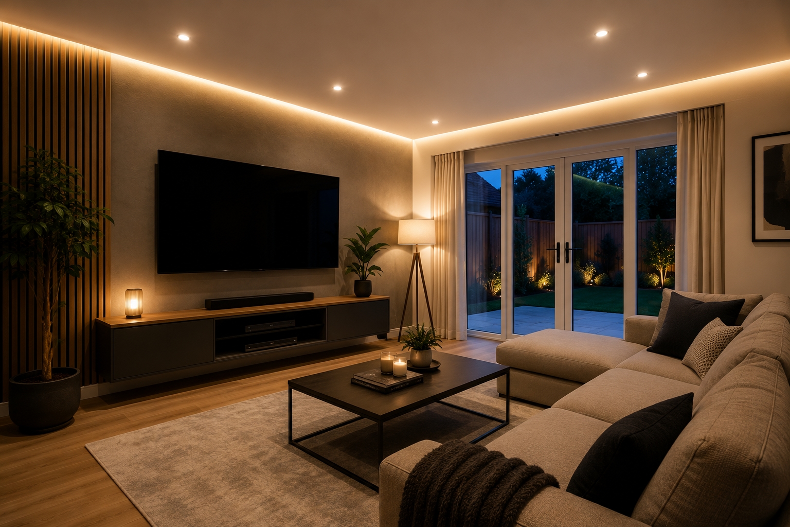 Modern living room lighting installation